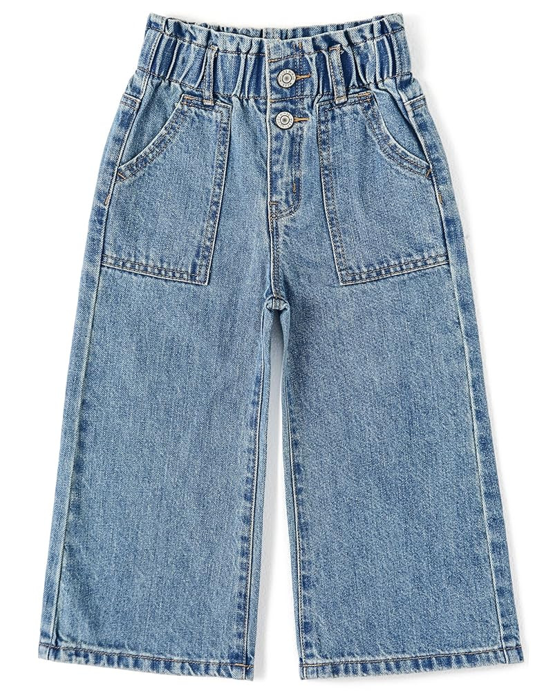 KIDSCOOL SPACE Baby Girls Jeans,Toddler Elastic Waist with D-Ring Slant Pockets Wide-Leg Denim Pa... | Amazon (US)