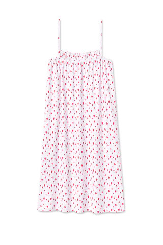 Pima Ruffle Nightgown in Red Mini Heart | Lake Pajamas