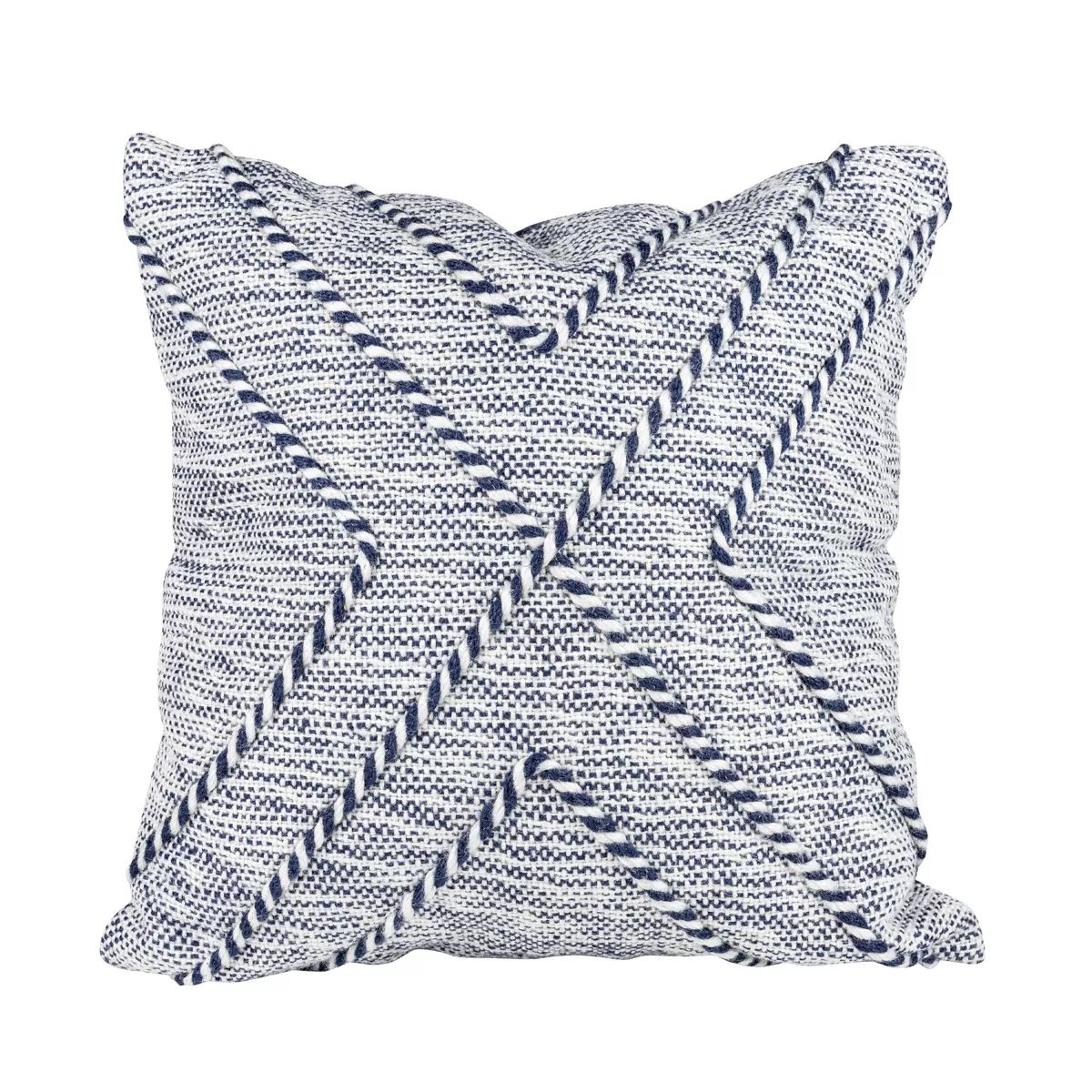 White & Blue Cross Stripe 18X18 Hand Woven Filled Outdoor Pillow - Foreside Home & Garden | Target