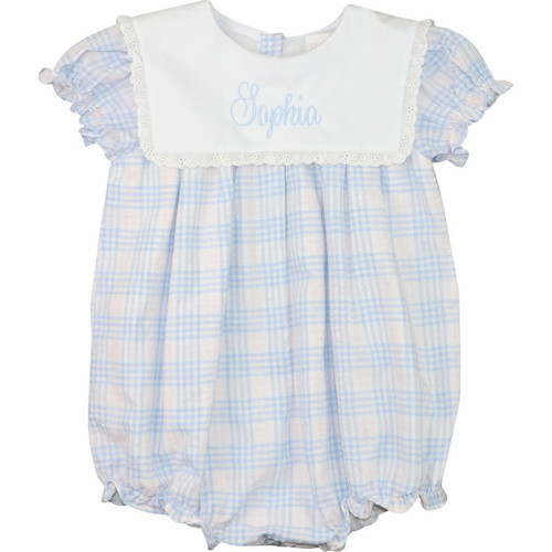 Blue And Pink Seersucker Plaid Bubble | Cecil and Lou