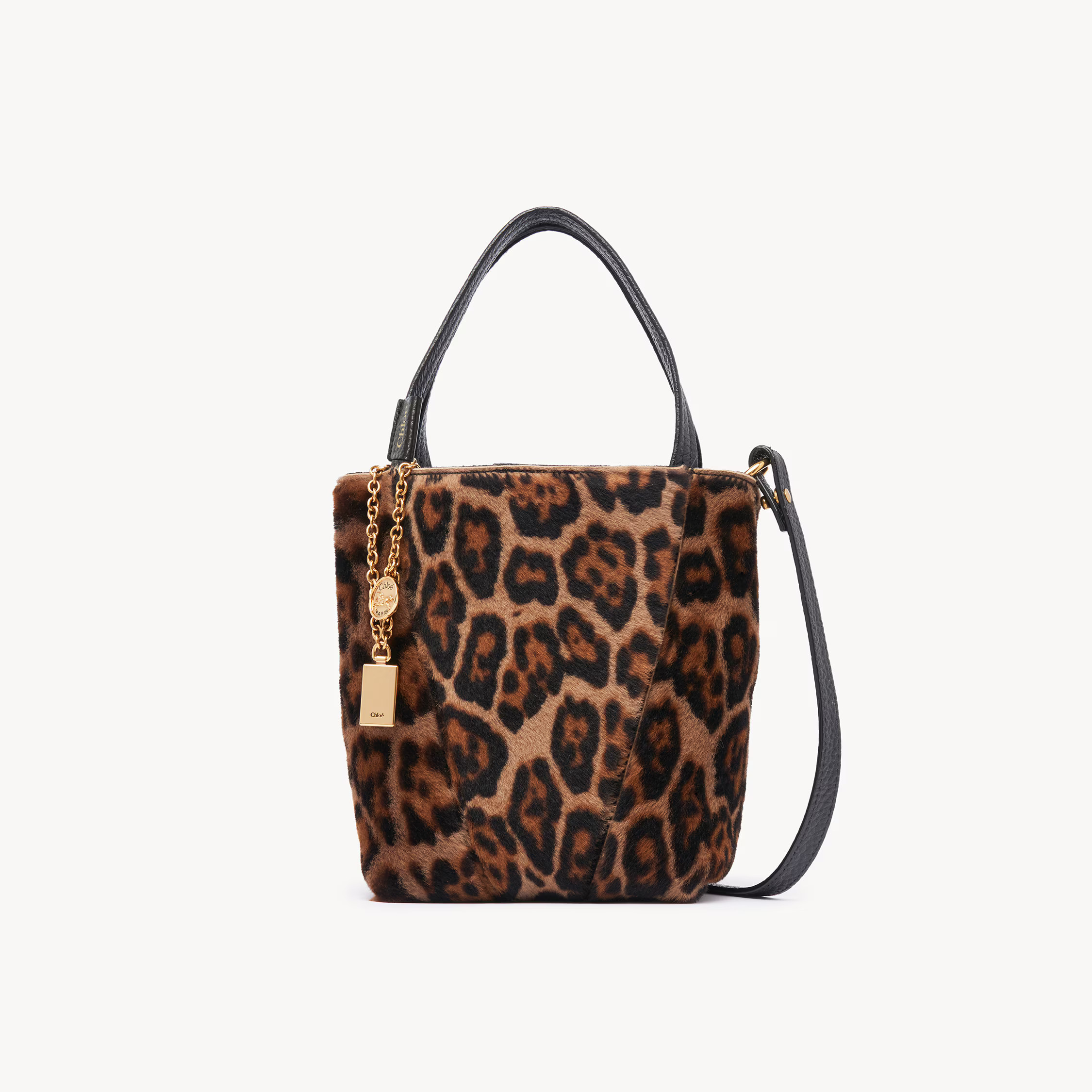 Chloé - Small Chloé Spin tote bag in leopard-print shearling - Jungle Brown - Single Size - Domestic Lamb | Chloe US
