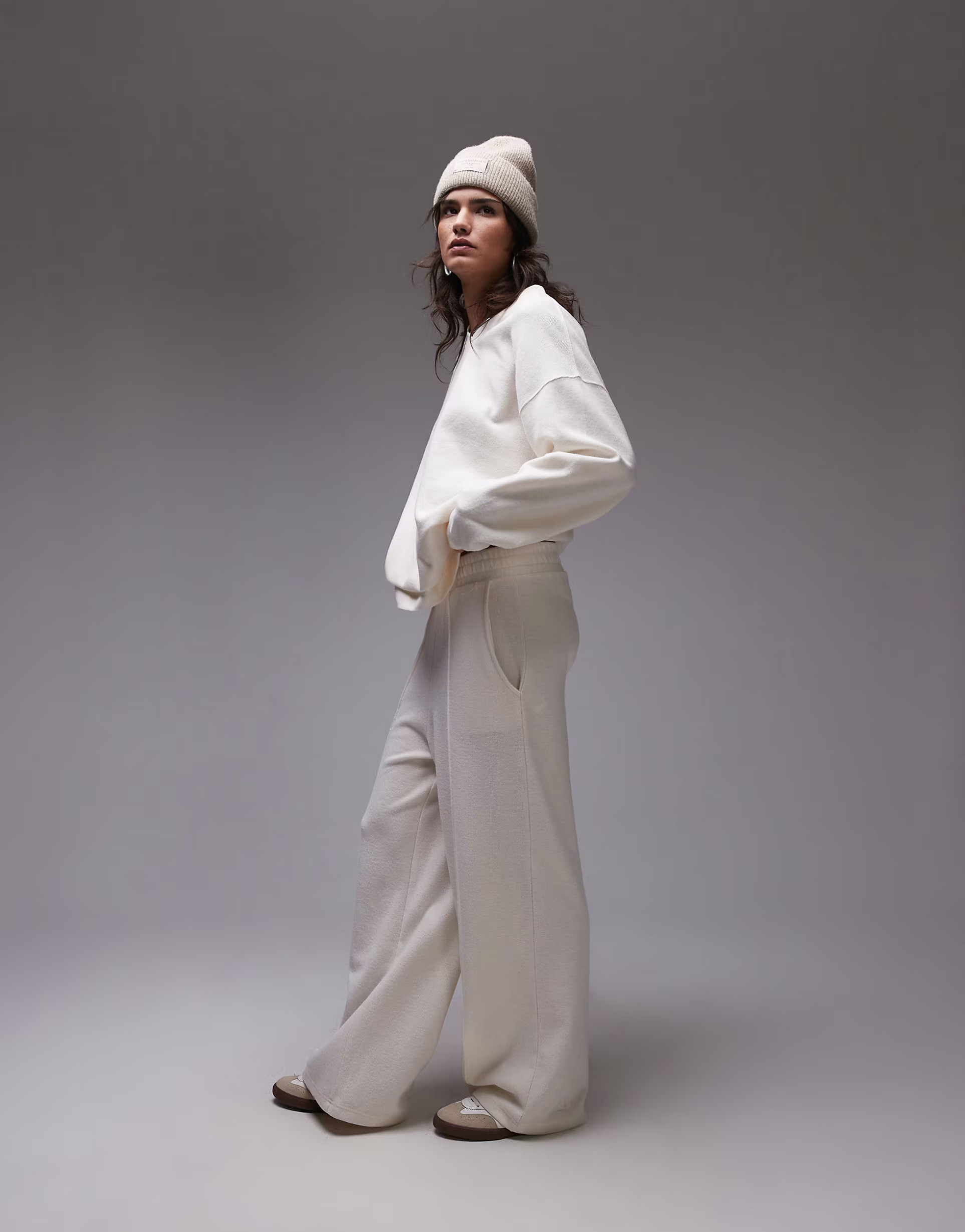 Topshop brushed wide leg jogger in cream | ASOS (Global)