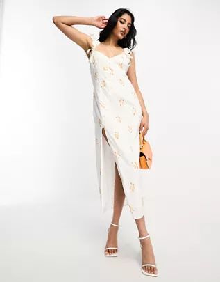 NA-KD button detail midi dress in white floral print | ASOS (Global)