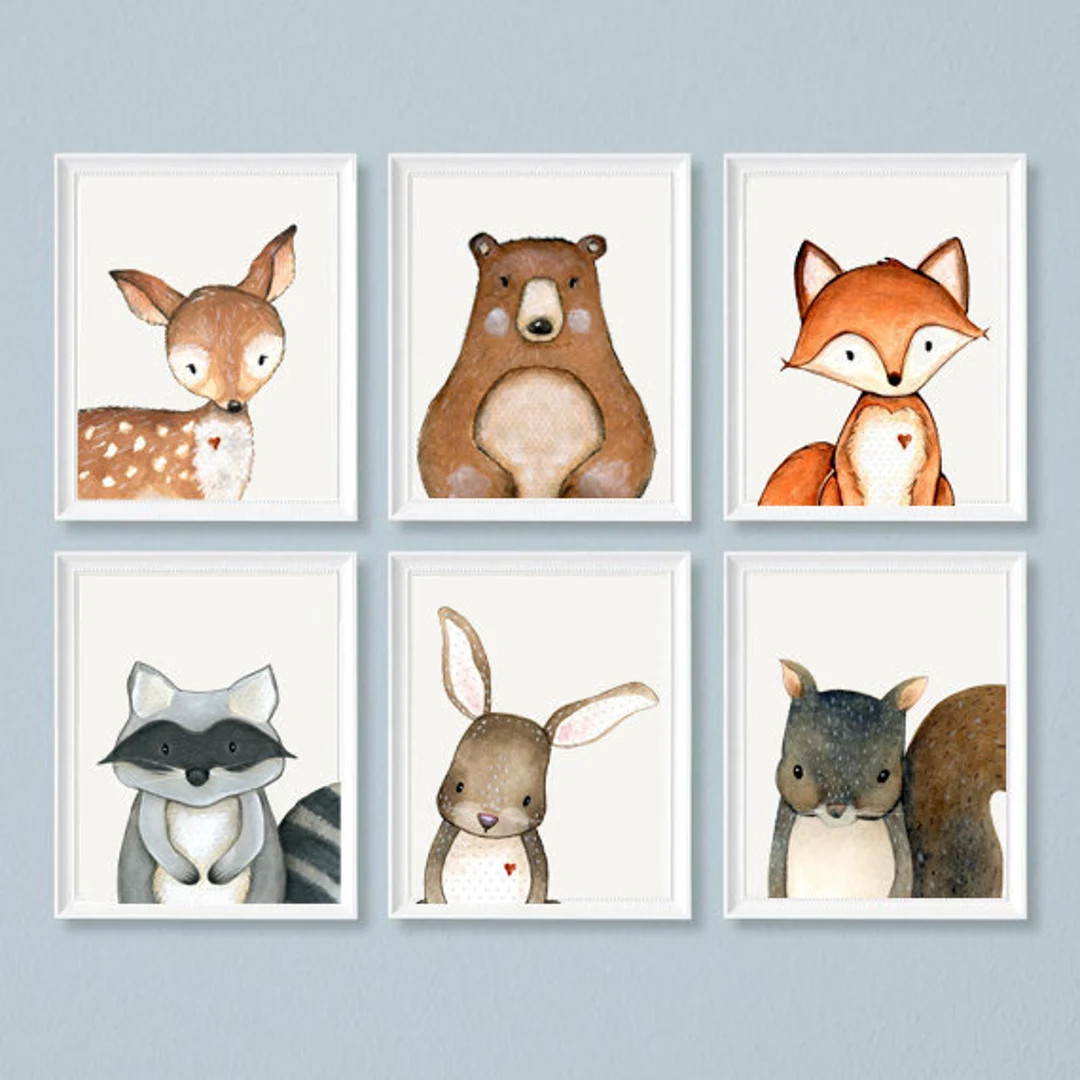 Woodland Animal Nursery Prints, Set of 6 (digital Download) - Etsy | Etsy (US)