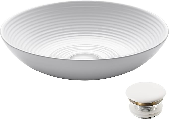 KRAUS Viva™ Round White Porcelain Ceramic Vessel Bathroom Sink with Pop-Up Drain, 16 1/2 in. D ... | Amazon (US)