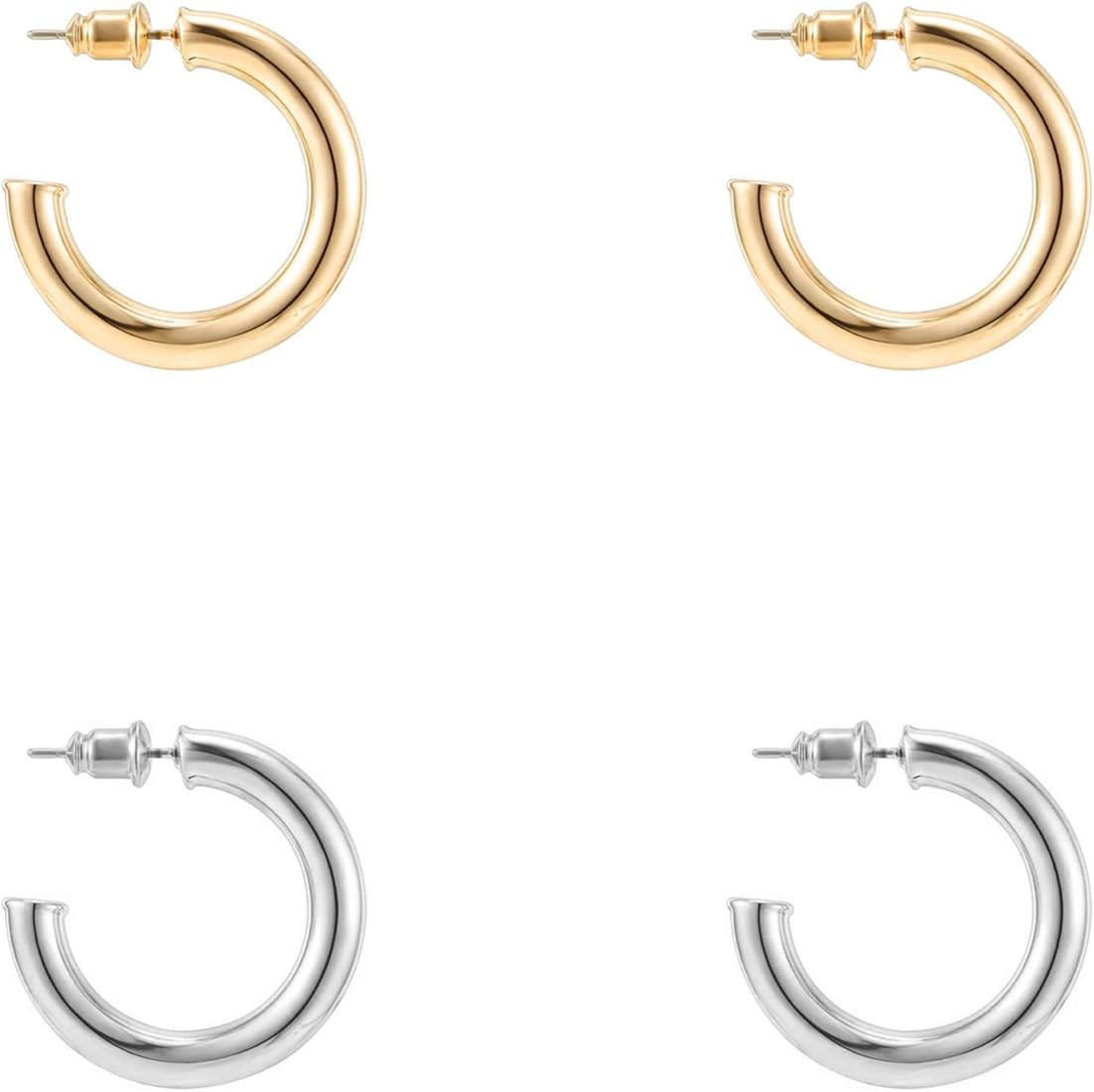 PAVOI 14K Gold Plated Lightweight Chunky Open Hoops | Gold Hoop Earrings for Women | Amazon (US)