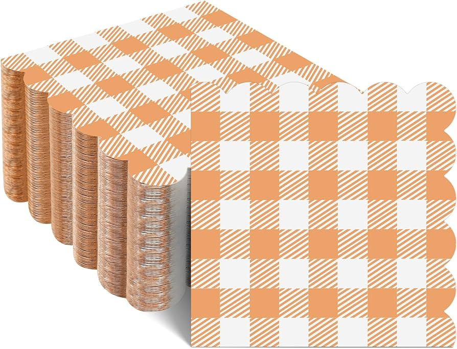 120 Pcs Orange Gingham Napkins, Disposable Fall Napkins Scalloped Fall Cocktail Napkins Orange Pl... | Amazon (US)