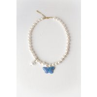 Handmade Pearl Necklace With A Navy Blue Butterfly, Large Butterfly Pendant, Blue Cute Charm, Elegant Glass Pearls, Personalized Jewelry | Etsy (US)