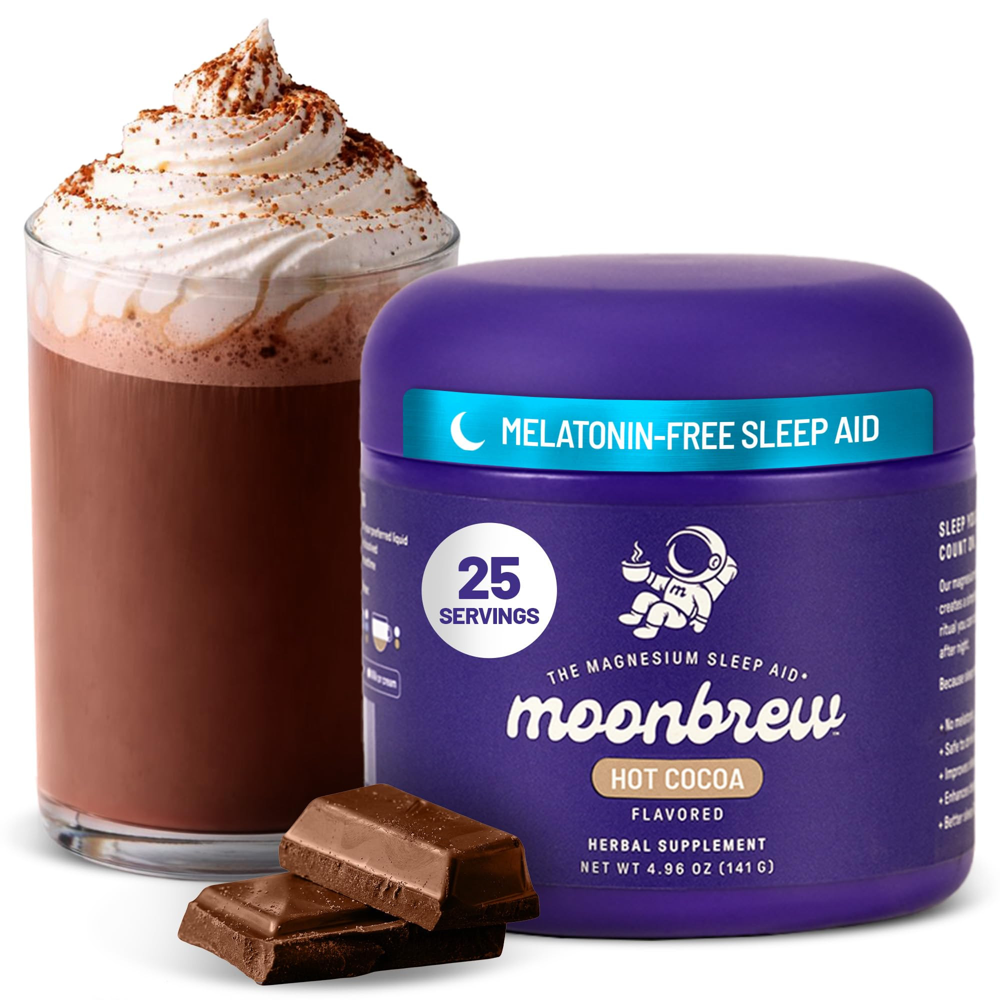 MoonBrew Nighttime Magnesium Hot Cocoa Jar, Natural Sleep Aid Drink Mix for Adults - Calming Mela... | Amazon (US)