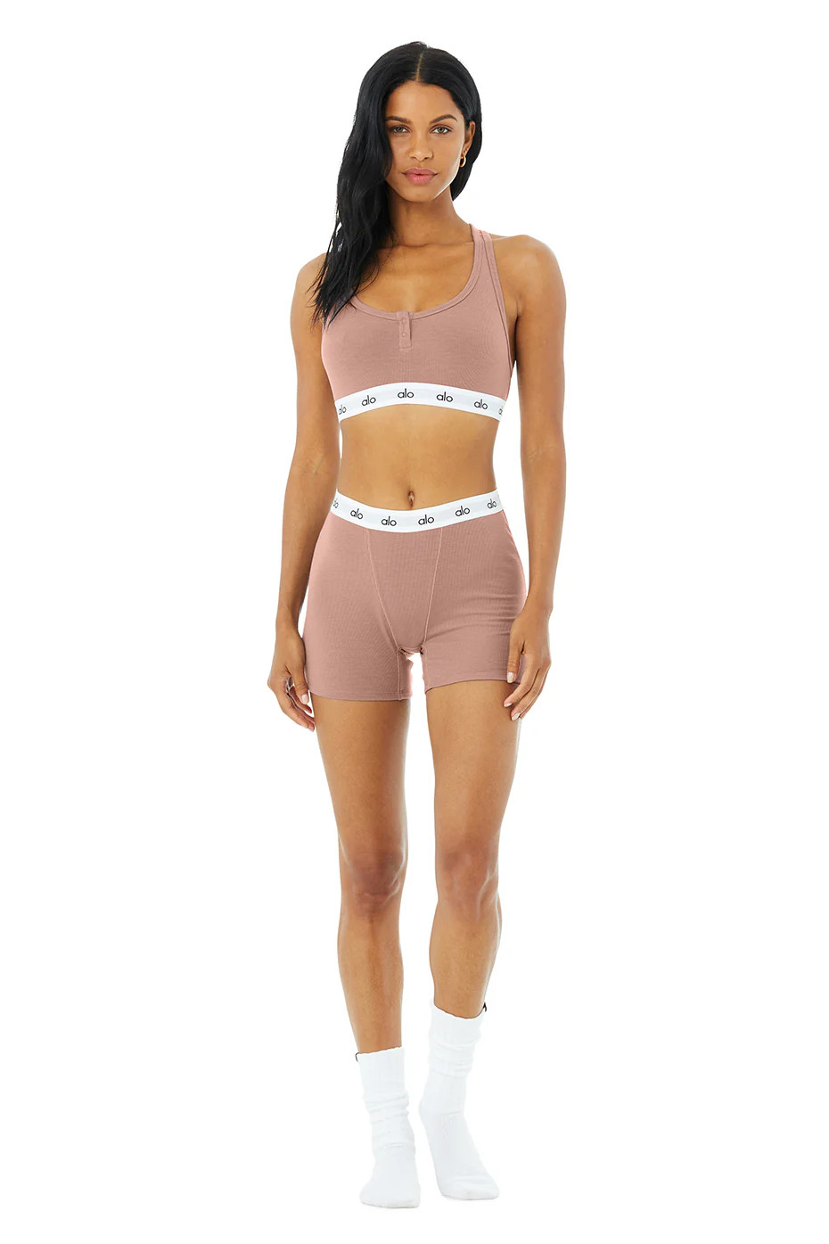 Icon Ribbed Henley Bra & Icon Ribbed Boyshort Set | Alo Yoga (US)