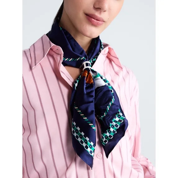 Free Assembly Women's Print Silk Scarf, Navy | Walmart (US)