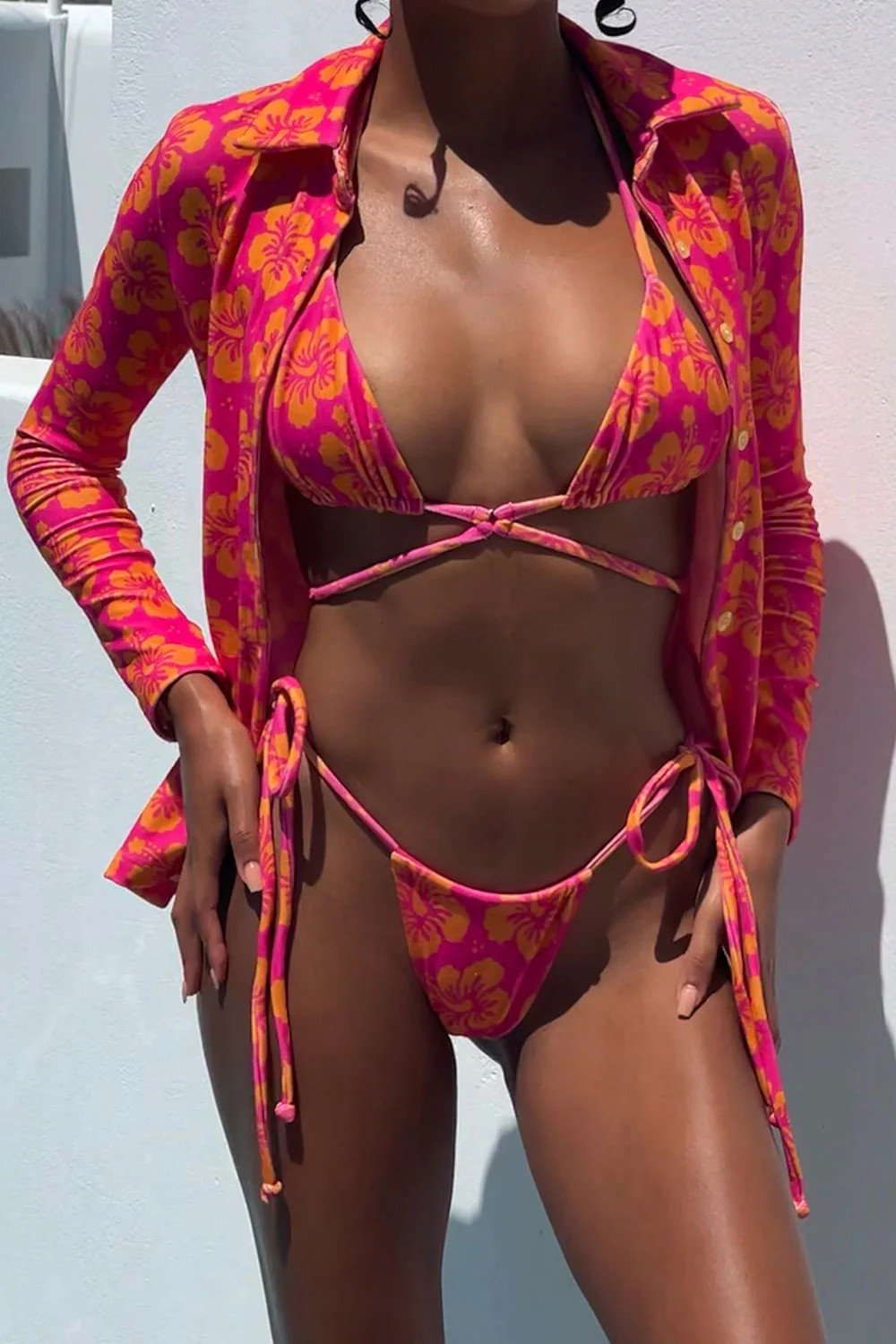 Nova Terry Floral Long Sleeve Button Up - Hibiscus Honey | Frankies Bikinis