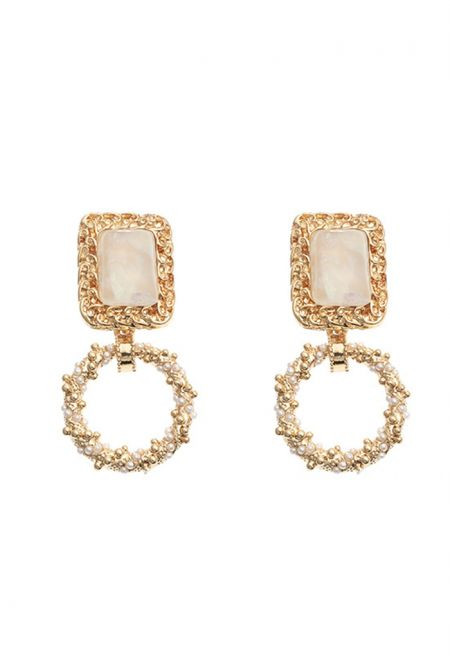 Square Resin Hollow Round Pearl Earrings | Chicwish