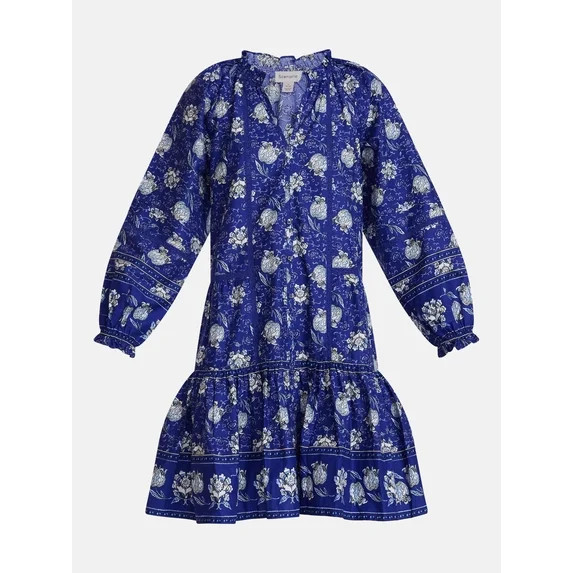 Scenario Women's and Women's Plus Tiered Hem Dress with Long Sleeves, Sizes XS-4X | Walmart (US)