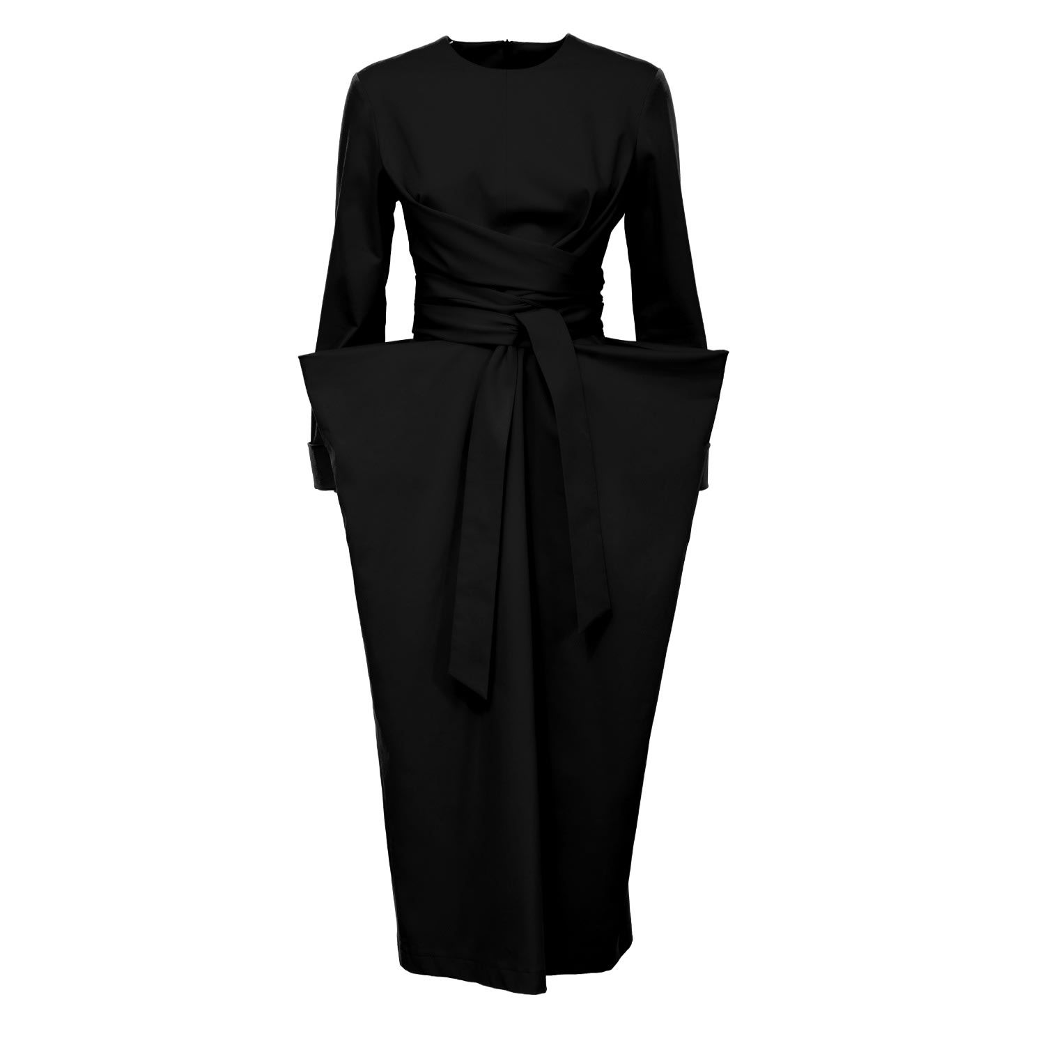 Designer Midi Dress With Belt - Black | Wolf & Badger (US)