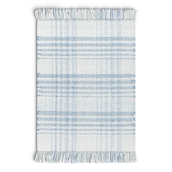 Cay Plaid Handmade Flatweave Recycled P.E.T. Area Rug in Blue/White | Wayfair North America