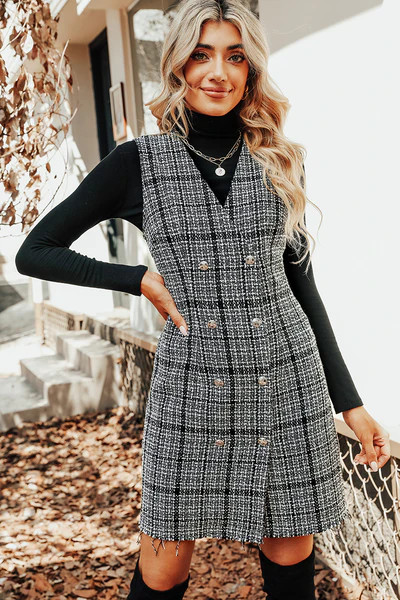 Bernadette Tweed Double-Breasted Mini Dress | Cupshe US