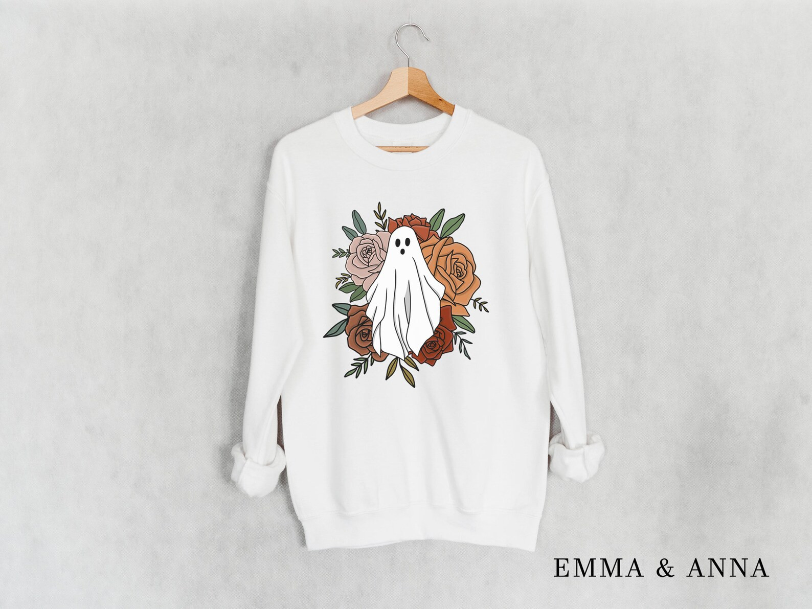 Floral Ghost Sweatshirt, Floral Ghost Shirt, Halloween Sweatshirt, Ghost Sweatshirt, Halloween Cr... | Etsy (US)