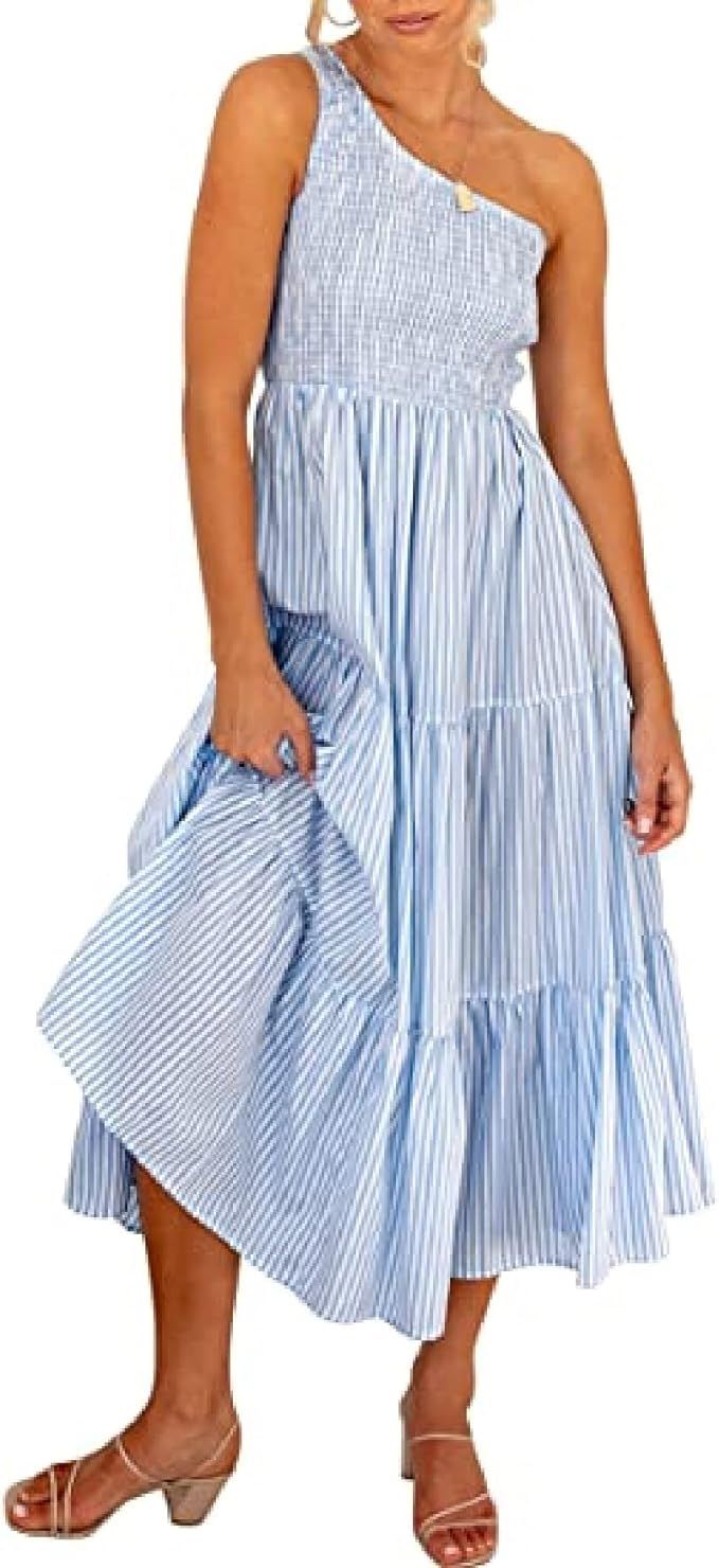 VILAGRAH Summer Boho Maxi Dress for Women Bohemian Spaghetti Strap Long Dress Casual Ruffle A-Lin... | Amazon (US)