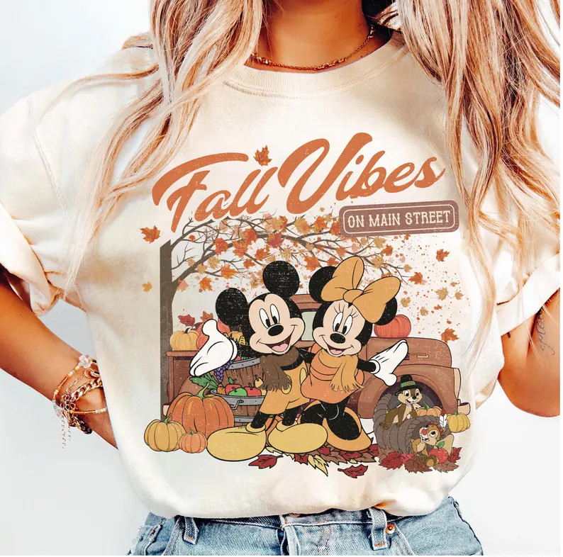 Retro Disney Mickey and Minnie Fall Vibes on Main Street Shirt, Fall Pumpkin Disney Thanksgiving ... | Etsy (US)