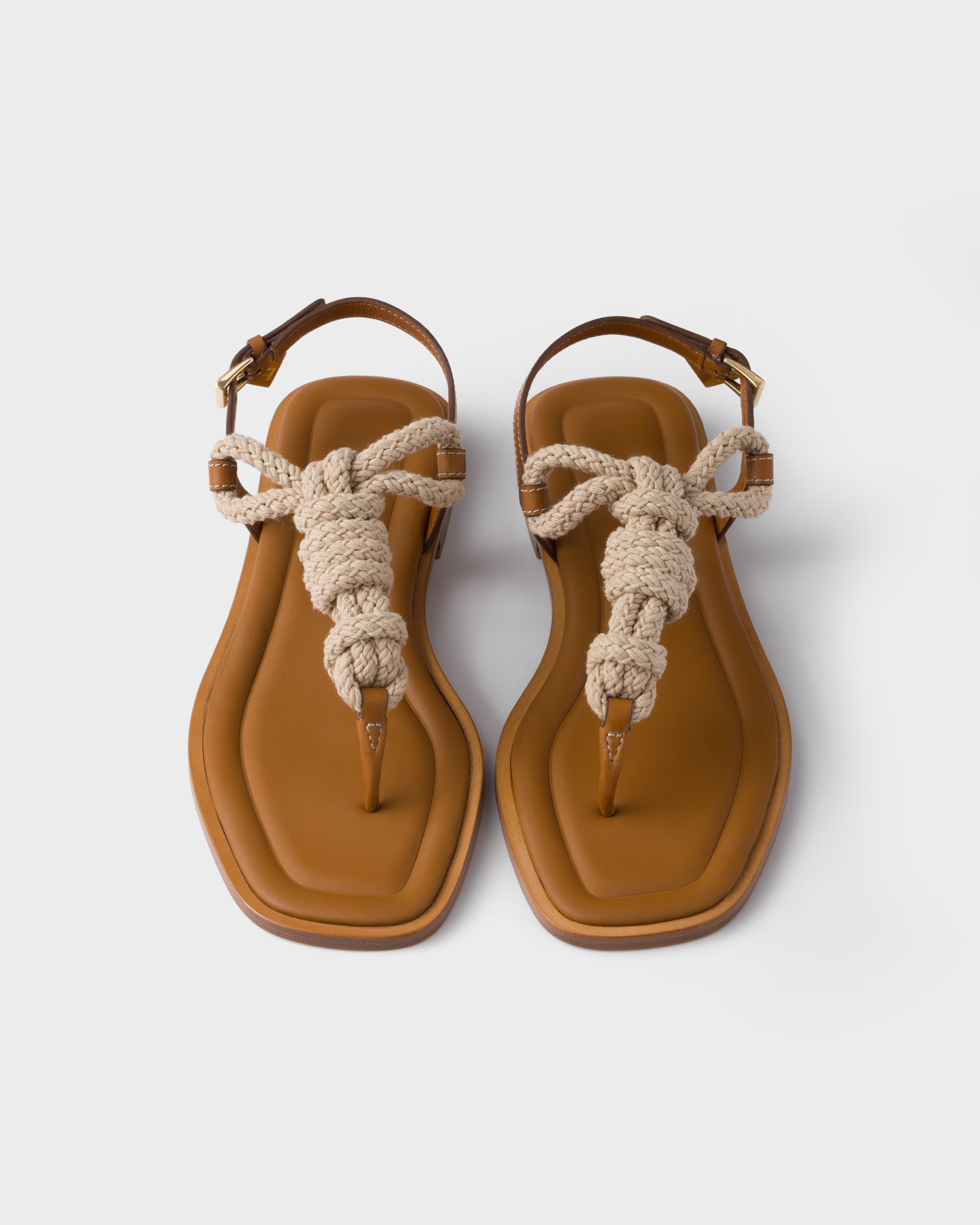 Leather and cord thong sandals | Prada US