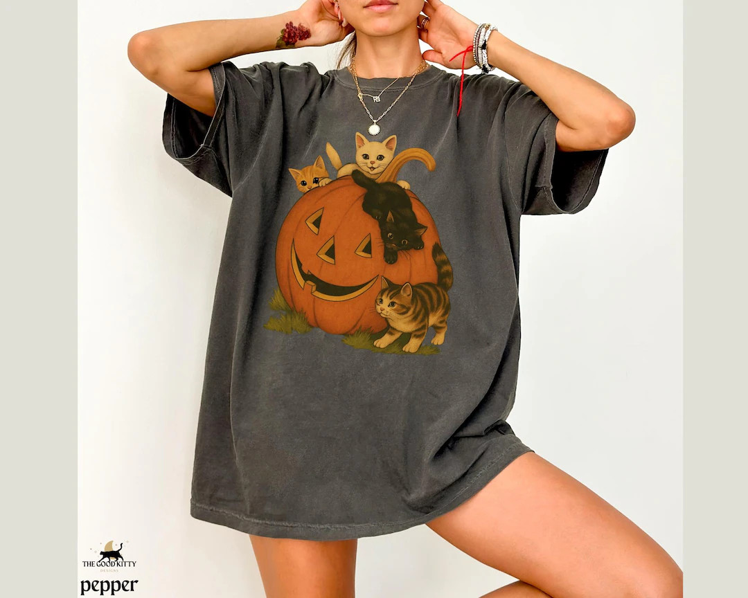 Vintage 90s Cat Halloween Shirt Retro Pumpkin Halloween Shirt Vintage 80s Halloween Shirt Cat Lov... | Etsy (US)