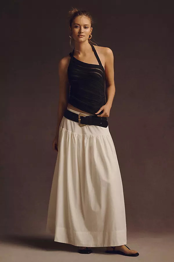 Maeve Drop-Waist Poplin Skirt | Anthropologie (US)
