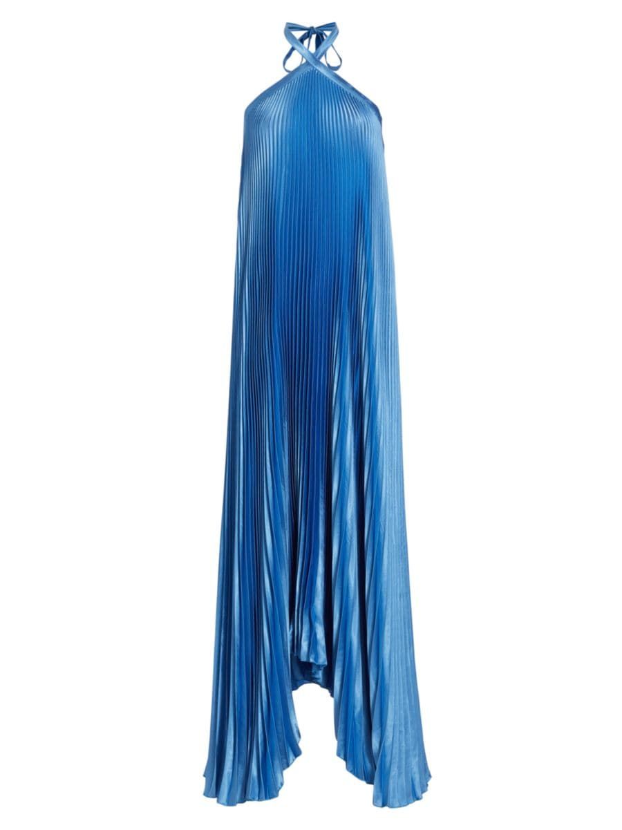 Pleated Asymmetric Halter Gown | Saks Fifth Avenue