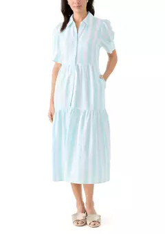 Crown & Ivy™ Women's Short Sleeve Tiered Striped Shirtdress | Belk