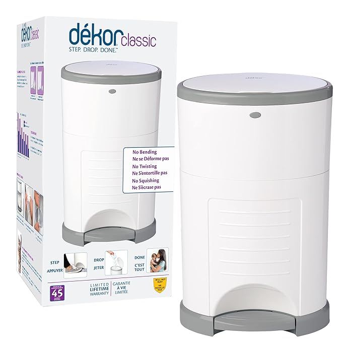 Dekor Classic Hands-Free Diaper Pail | White | Easiest to Use | Just Step – Drop – Done | Doe... | Amazon (US)