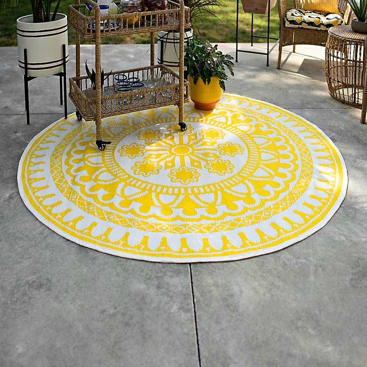 Yellow Aztec Circle Outdoor Area Rug, 6 ft. | Kirkland's Home