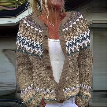 Cardigan Sweaters for Women Trendy Button Up Knit Fair Isle Cardigan Sweaters Open Front Retro Ch... | Amazon (US)