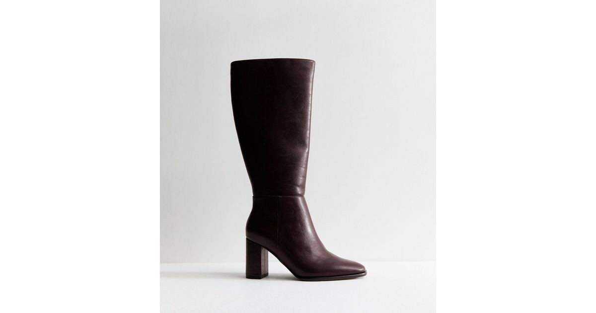 Women's Dark Burgundy Faux Leather Side Zip Knee High Boots Vegan New Look | New Look (UK)