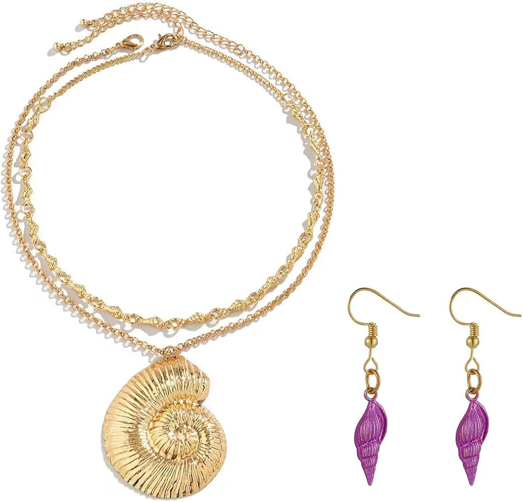 Layered Gold Conch Seashell Earring Necklace Choker Necklaces Jewelry Witch Necklace for Costume ... | Amazon (US)