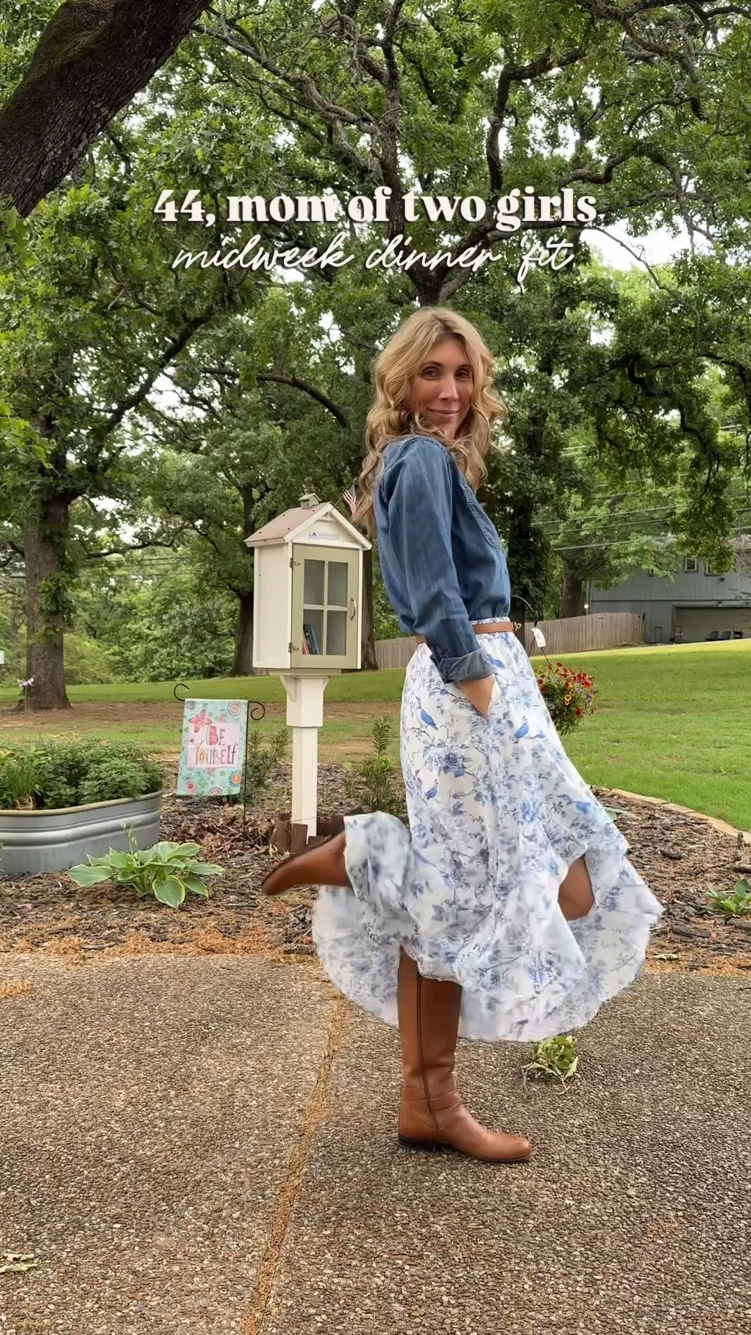 Wednesday night dinner with the family. I wore one of my favorite Amazon skirts (wearing a small) and paired it with my RL button up shirt and boots. 

Spring style | summer skirt | easy outfits

#LTKOver40