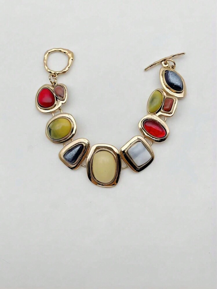 1 pièce Bracelet rétro simple et haut de gamme de style vintage en alliage de zinc incrusté de... | SHEIN