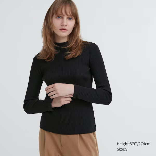 Ribbed High Neck Long-Sleeve T-Shirt | UNIQLO (US)