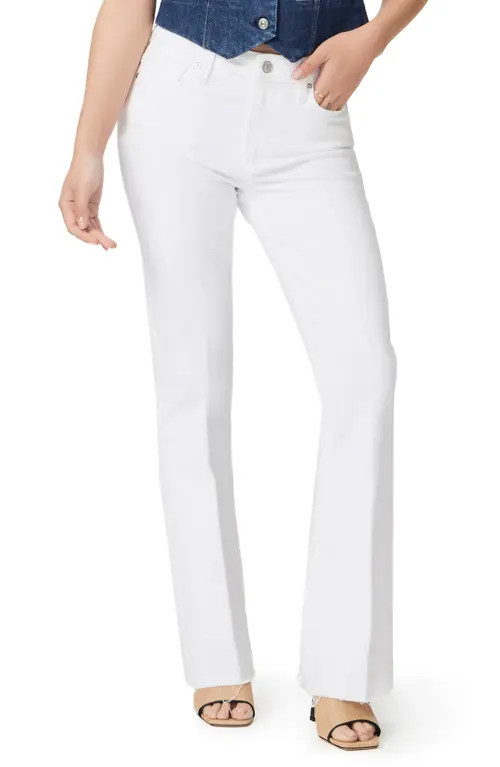 PAIGE Laurel Canyon High Waist Raw Hem Flare Leg Jeans in Crisp White at Nordstrom, Size 31 | Nordstrom