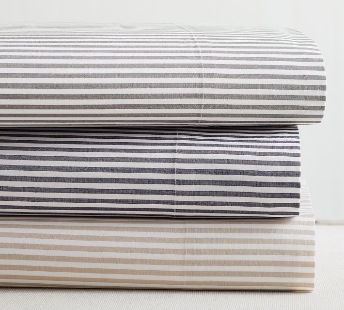 Gray Wheaton Stripe Organic Sheet Set, Twin XL | Pottery Barn (US)