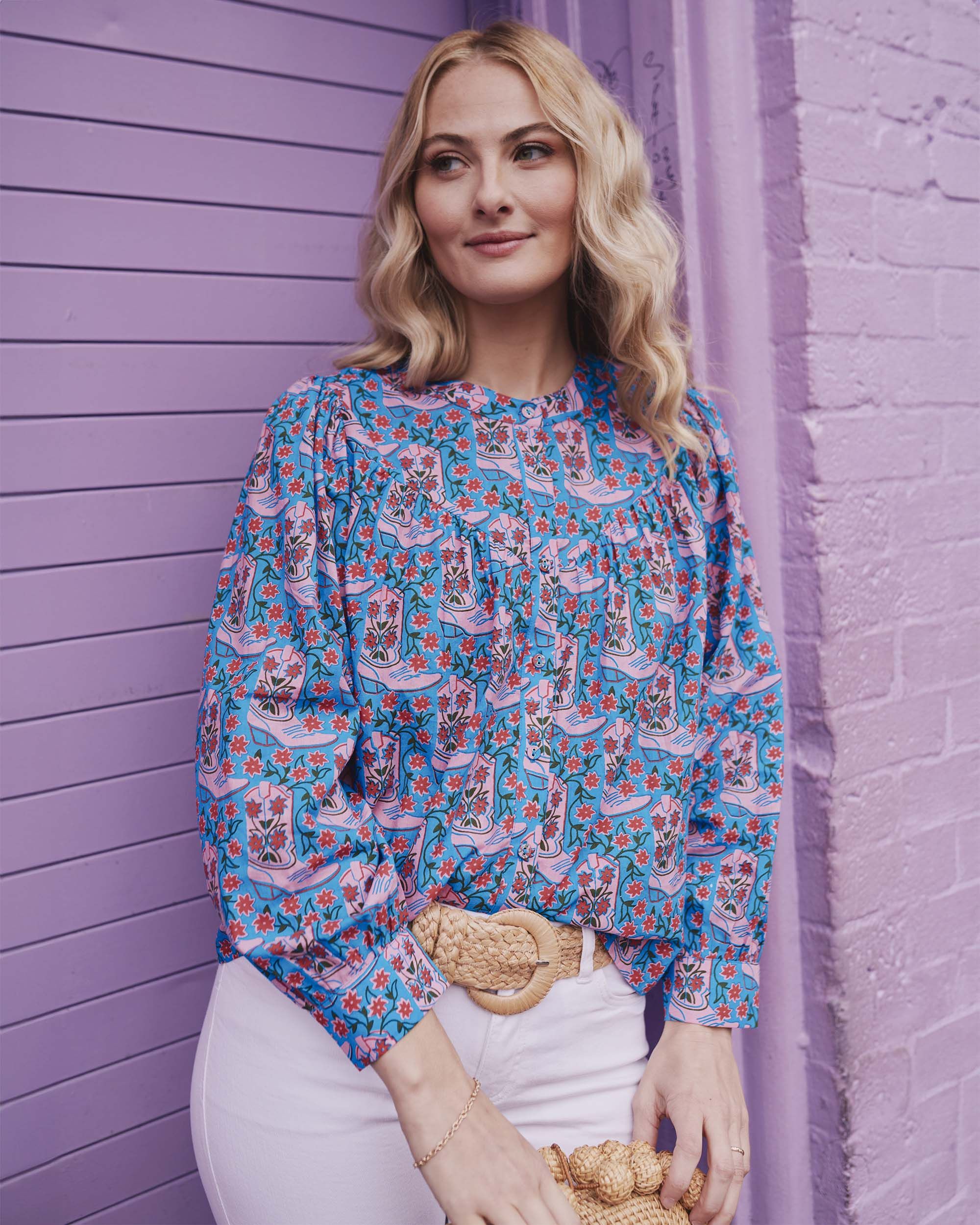 Rhinestone Cowgirl - Birdie Blouse - Blue Jean | Printfresh