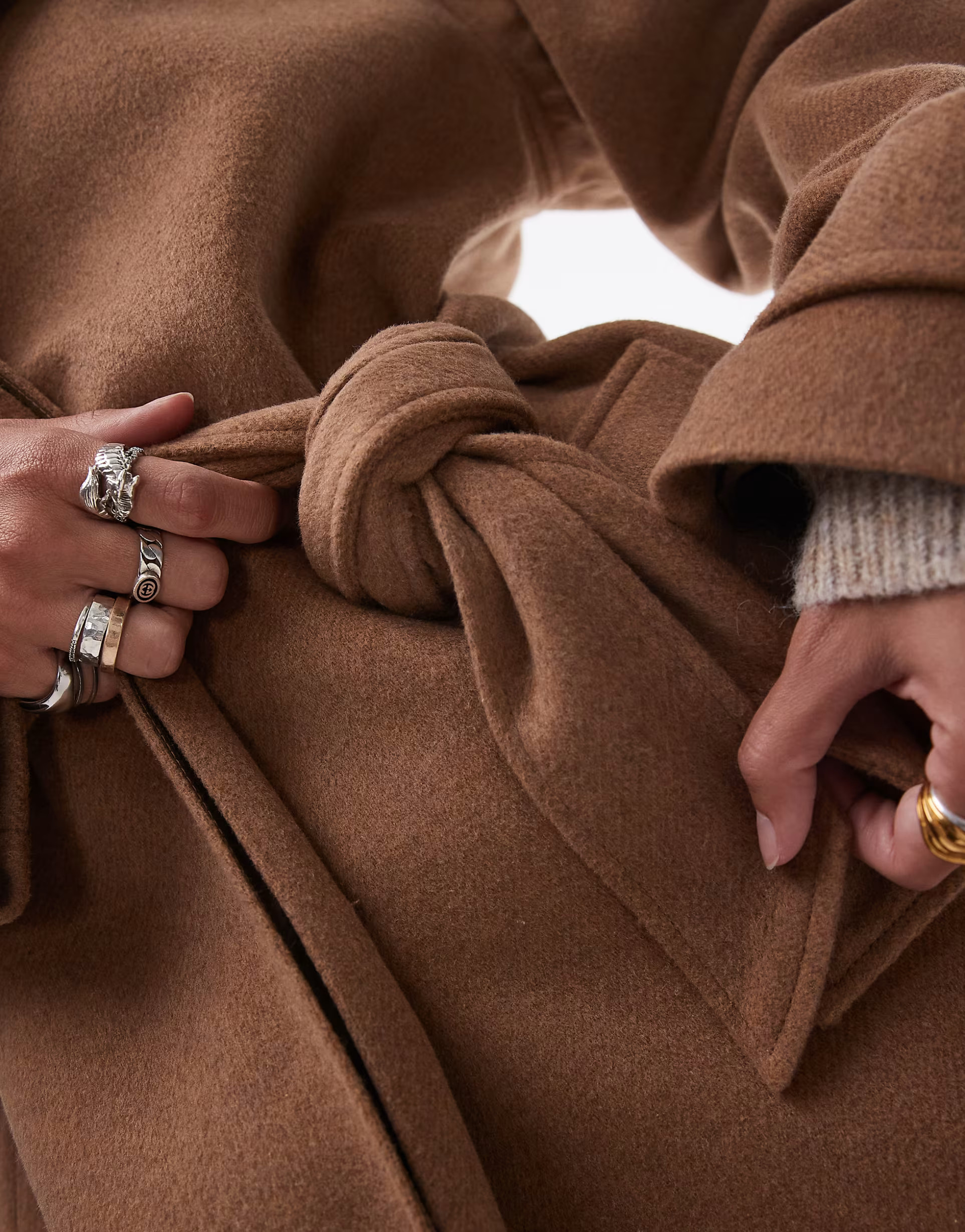 Topshop tab belted car coat twill in camel | ASOS (Global)