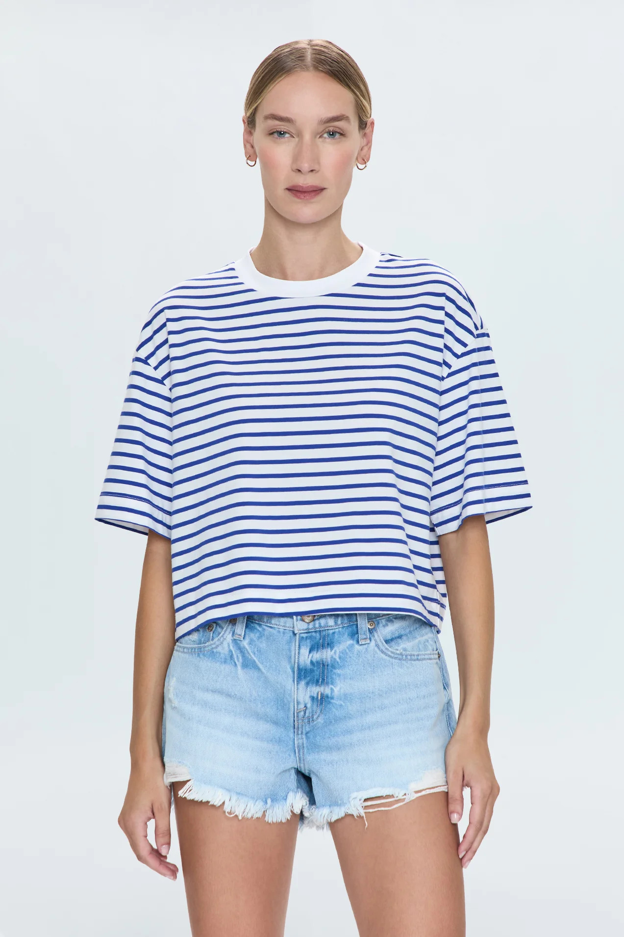 Mae Cropped Tee - Maritime White Stripe | Pistola Denim