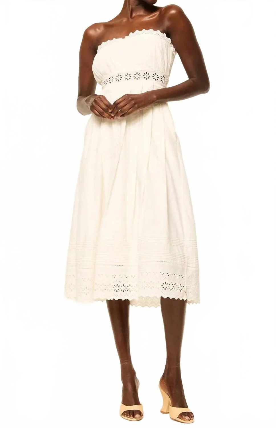 Persis Strapless Eyelet Cotton Midi Dress In Cream | Shop Simon