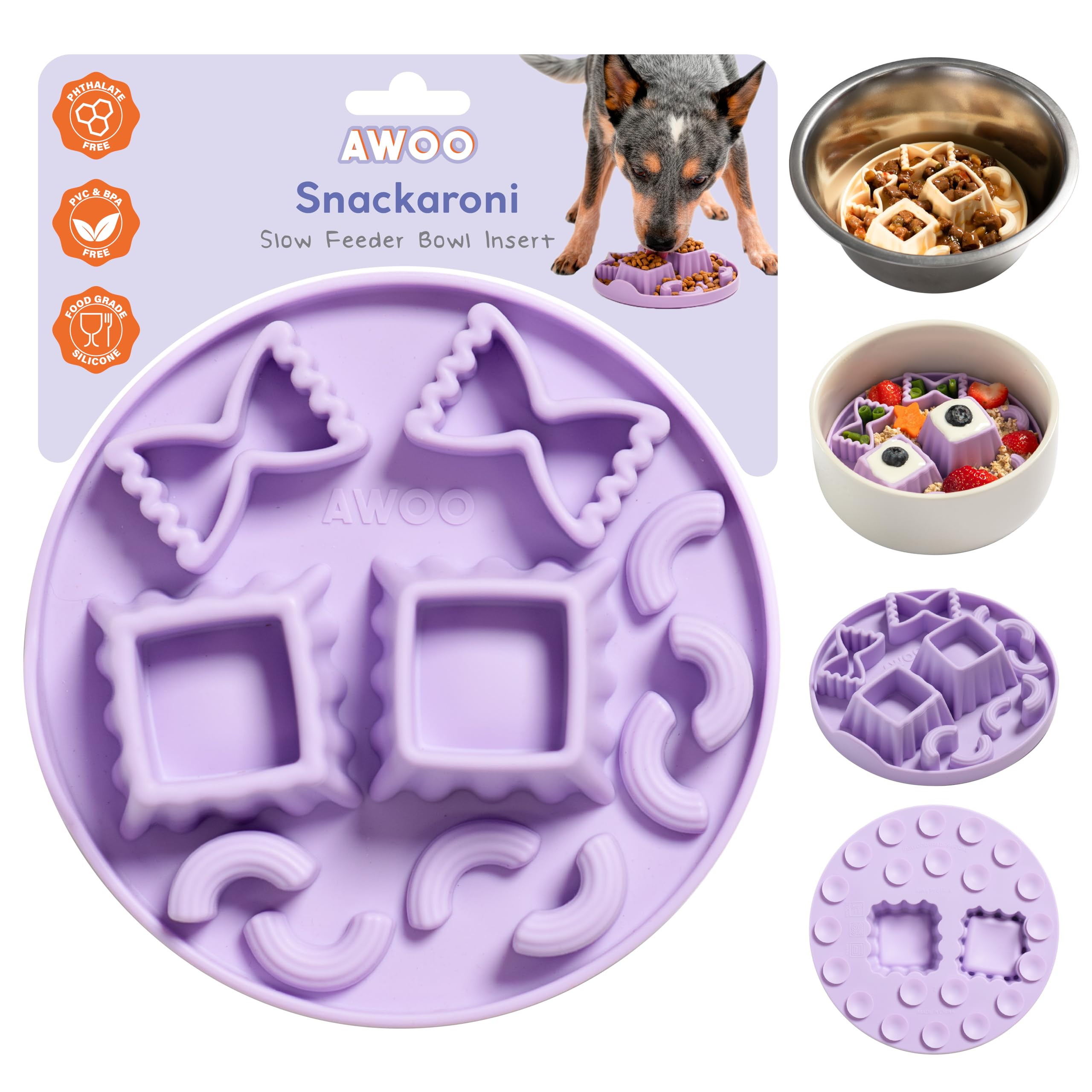 Awoo Snackaroni - Silicone Slow Feeder for Dog Bowls Over 5.5-Inches - Non-Slip, Wet and Dry Food... | Amazon (US)
