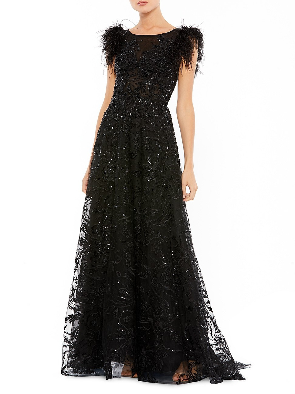 Women's Feathered A-Line Gown - Black - Size 4 | Saks Fifth Avenue