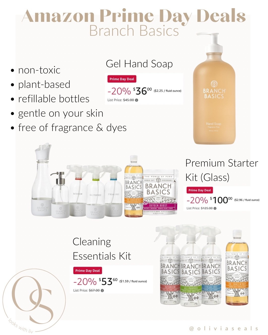 Non-toxic cleaning, but make it beautiful ✨
Branch Basics is 20% off for Prime Day! If you’ve been wanting to switch to safer, plant-based cleaning products, this is the set I always recommend. Their formulas are gentle on your skin, fragrance-free, and super effective. Plus, the refillable bottles are so chic on your countertop.

🧼 Cleaners I actually feel good about using every day, and almost everything from the hand soap to the starter kit is on sale now!

#LTKFindsUnder100 #LTKHome #LTKSaleAlert