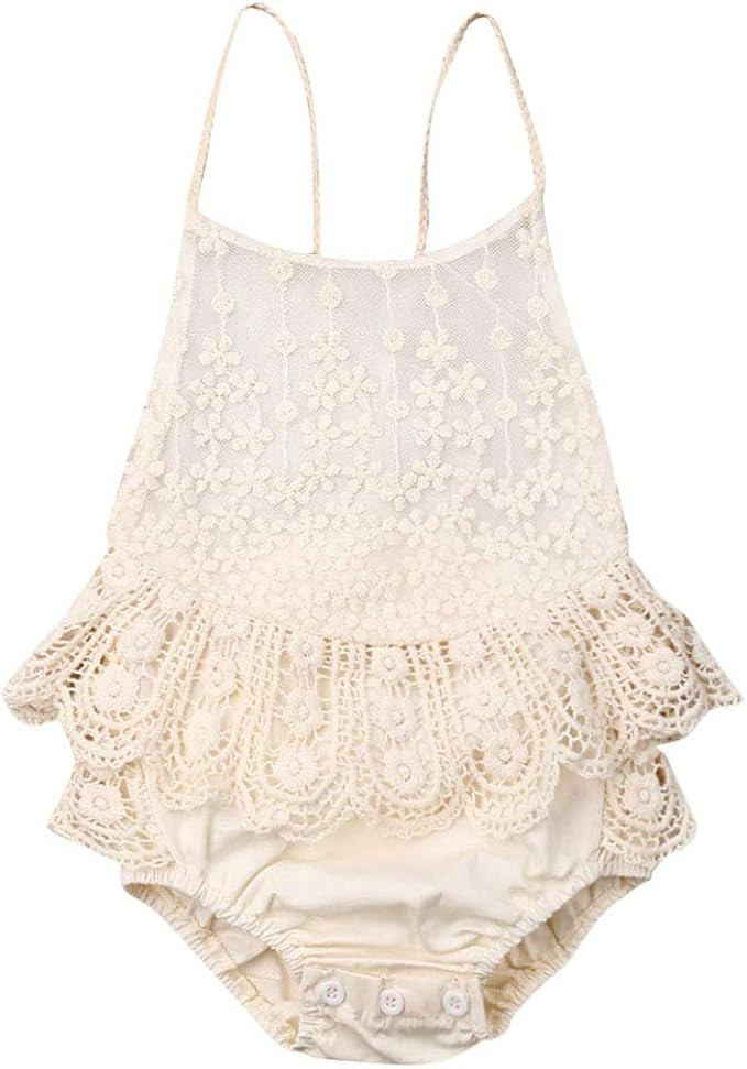 rechange Newborn Infant Baby Girl Sunflower Print V Neck Sleeveless Backless Romper Tutu Dress Bo... | Amazon (US)