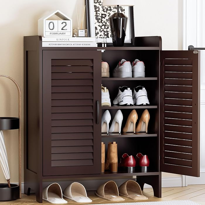 Spurgehom Shoe Cabinet with Shutter Doors 4-Tier Shoe Storage Cabinet for Entryway, Freestanding ... | Amazon (US)