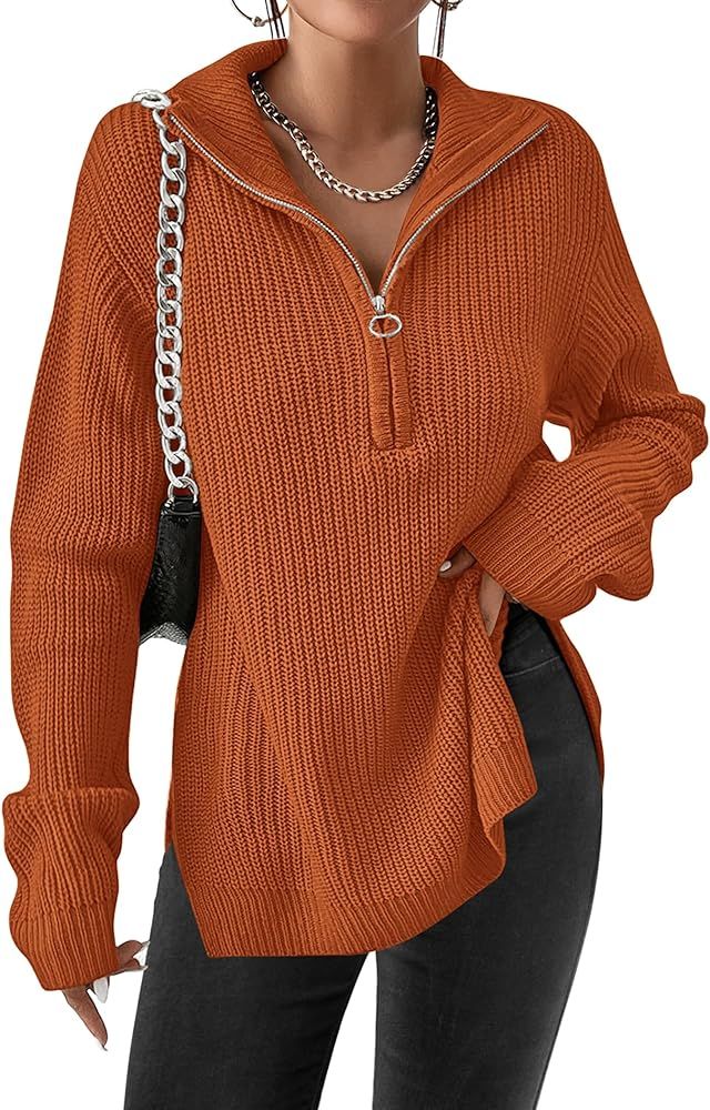 Women's Fashion 2023 Fall Quarter Zip Pullover Long Sleeve Oversized Knit Sweater Tops | Amazon (US)
