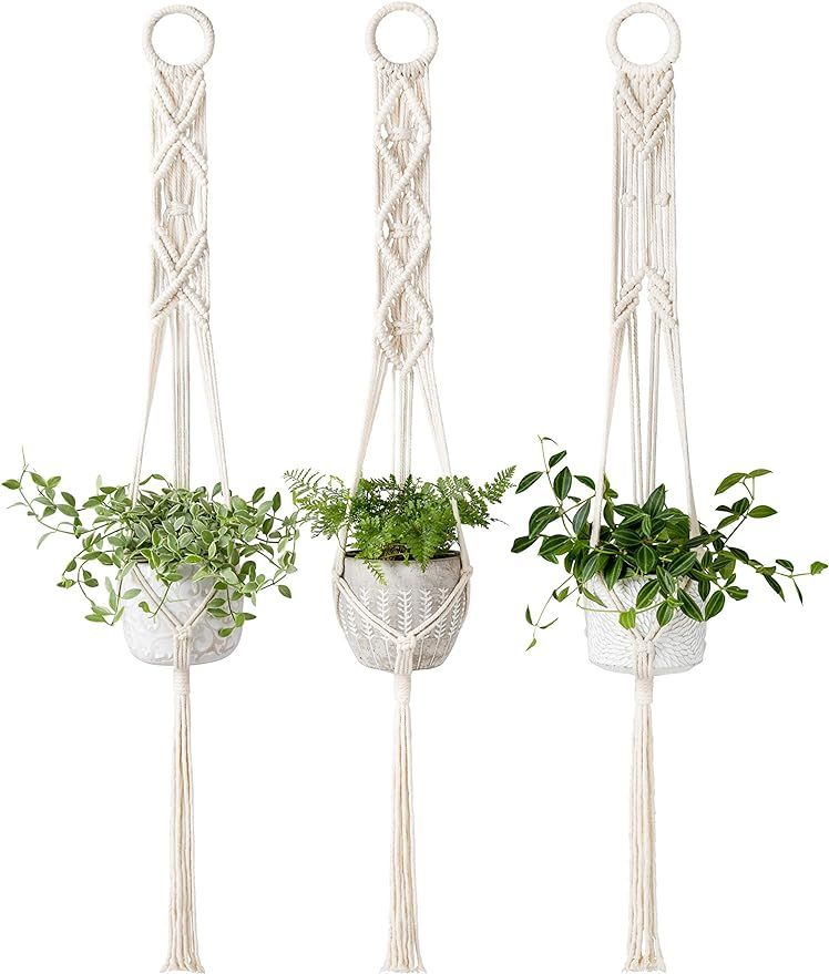 Mkono Macrame Plant Hangers Set of 3 Indoor Wall Hanging Planter Basket Flower Pot Holder Boho Ho... | Amazon (US)